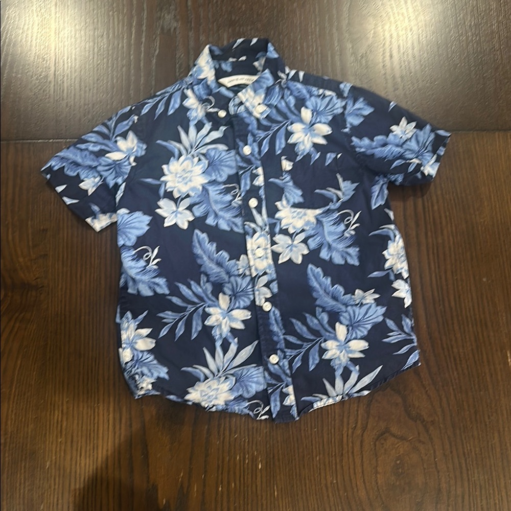 Janie and Jack Blue and White Floral Button Down Shirt